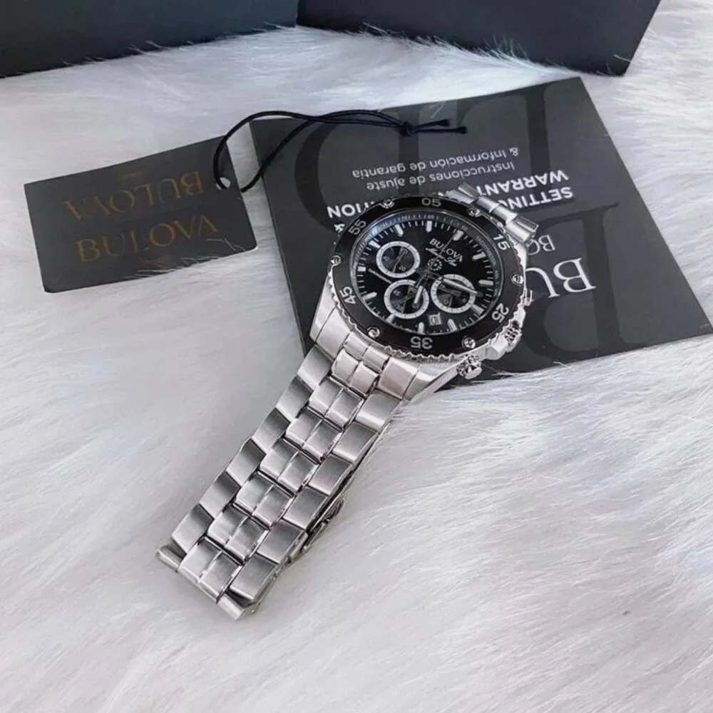 Men Bulova Classic Black Marine Star Chronograph Watch